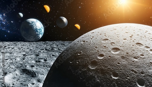 Obraz na płótnie A detailed view of planets and the moon in space w salonie