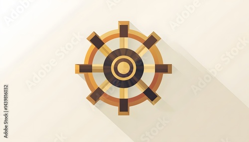 Obraz na płótnie A wooden ship steering wheel displayed against a pale background w salonie