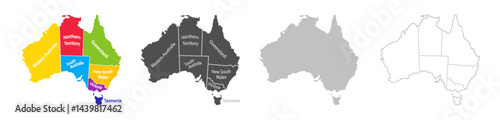 Australia map vector illustration. Australia silhouette continent. High detailed map in flat and outlined style. Template for your design. Vector elements isolated on white background.