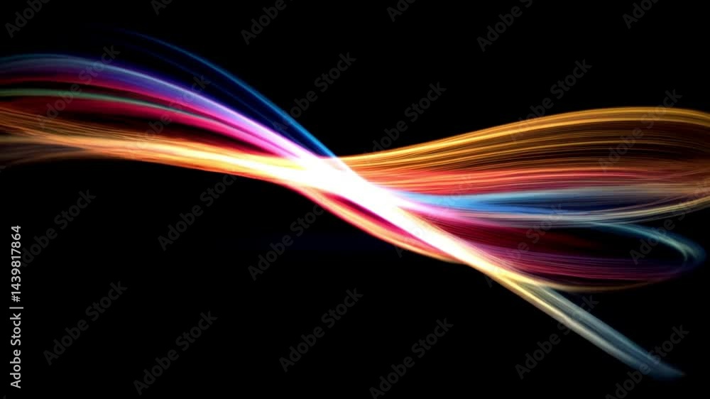 Colorful abstract light trails rotating smoothly on a black background. Static camera. 4K. Colorful abstract light trails rotating smoothly on a black background. Static camera. 4K.