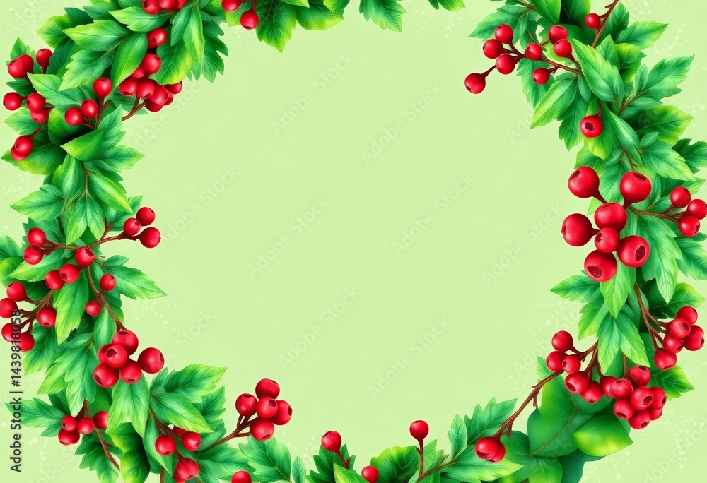 Lush emerald wreath with red berries, juniper, cedar; watercolor style, vector frame, vector, christmas Lush emerald wreath with red berries, juniper, cedar; watercolor style, vector frame, vector, christmas
