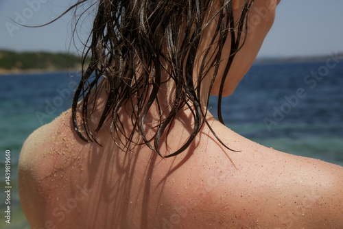 Wallpaper Mural Woman's hair on the beach. Wet hair close up image. Hair damage due to salty ocean water and sun, summertime hair care concept	 Torontodigital.ca