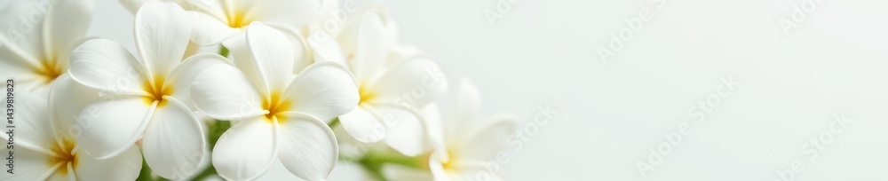Fototapeta premium Macro shot of white jasmine blooms against a clean white backdrop, spring, elegant, detail