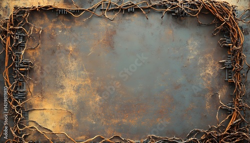 Obraz na płótnie An abstract frame created with wires and a rusty metal panel w salonie