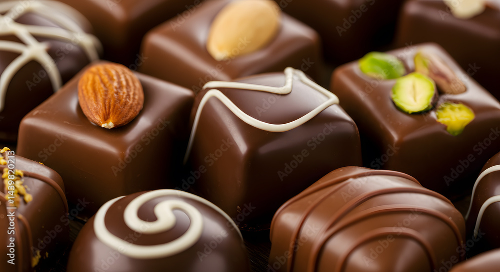 Fototapeta premium Slightly Diagonal Super Closeup Belgian Pralines Glossy Textures