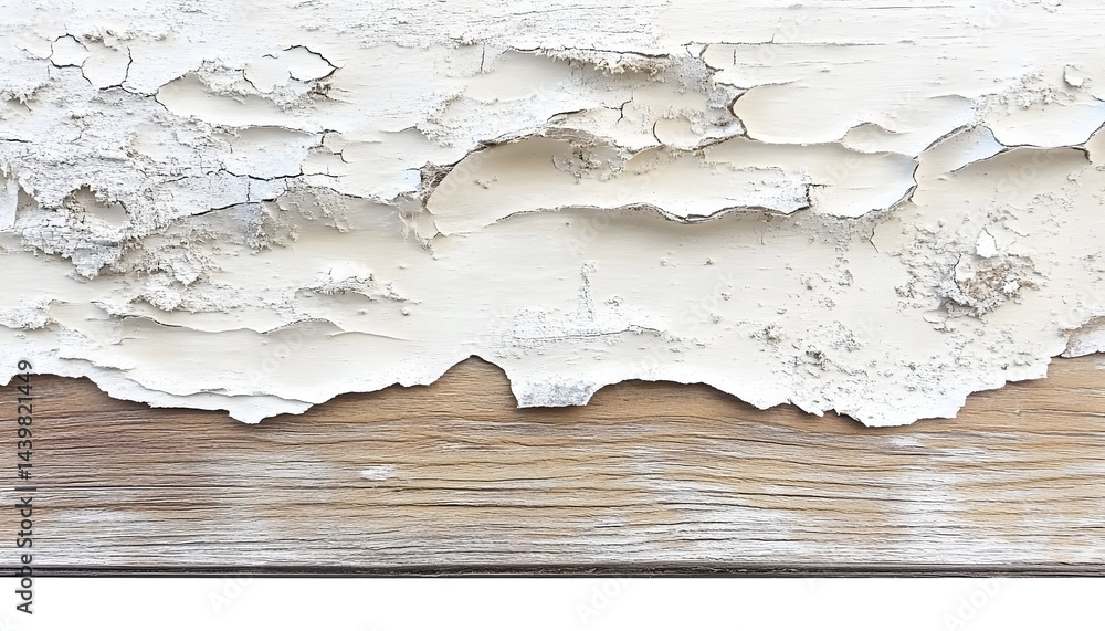 Close up view of old peeling white paint on wood