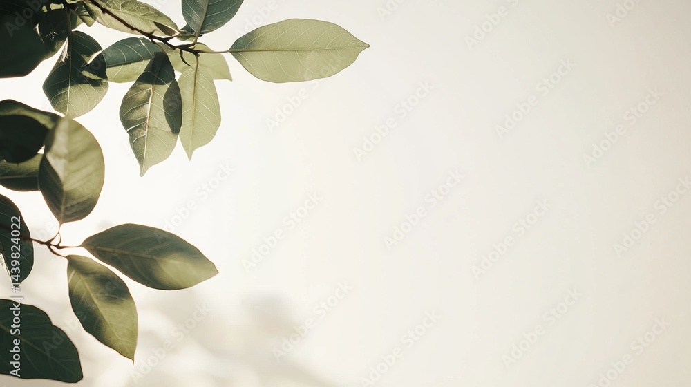 Gentle Green Leaves with Soft Lighting on Minimalist Background Gentle Green Leaves with Soft Lighting on Minimalist Background