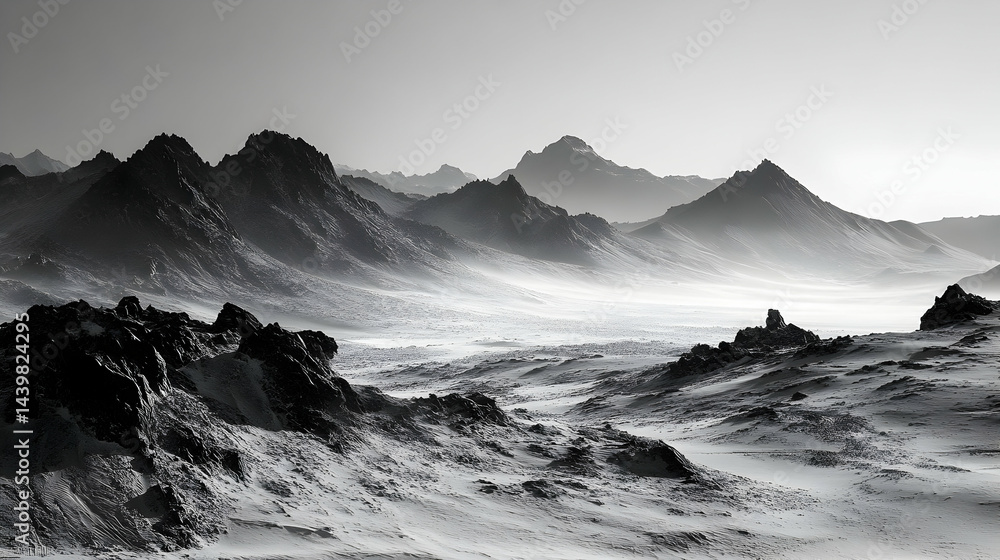 Fototapeta premium Monochrome Mountain Majesty: A Panoramic View of a Dramatic Desert Landscape