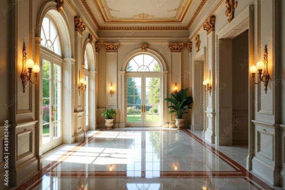 Obraz premium Grand entryway, marble flooring, ornate molding, high ceilings, molding, texture