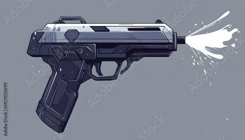 A Futuristic Handgun Firing With Explosive White Energy Burst