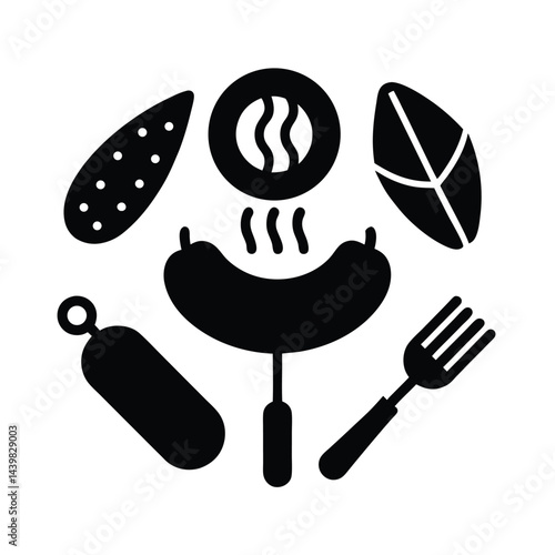 Silhouette Vector Icon Set of Grilled Menu Items