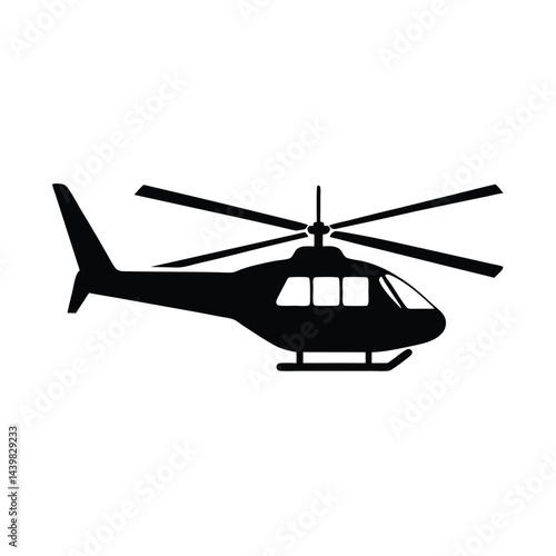 Sleek Black Silhouette of a Helicopter with Skids