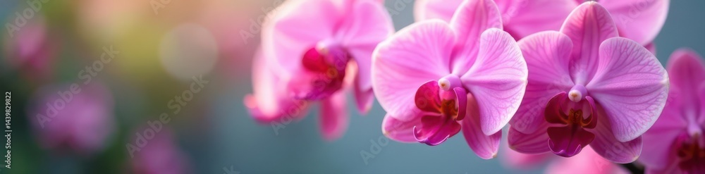 Obraz premium Close-up pink orchid blossoms, shallow depth of field, soft pastel tones , plant, wedding, soft