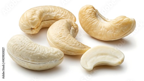 close-up shot of unprocessed cashew nuts, highlighting their smooth surfaces and earthy tones in rich detail.