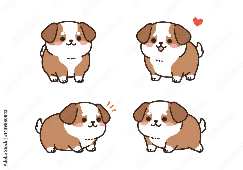 Obraz premium Four cartoon dogs posing in different expressions set for educational or product design