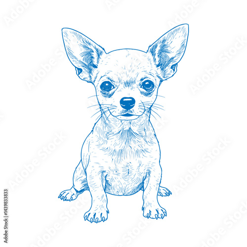 Vintage style hand drawn illustration of a Chihuahua dog standing in profile view minimalist blue ink sketch perfect for pet lovers merchandise logo design and animal themed decorations

