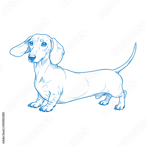 Cute dachshund dog illustration hand drawn retro vintage style detailed sketch realistic sausage dog loyal pet short legged hound breed isolated animal artwork for farm design or pet lovers