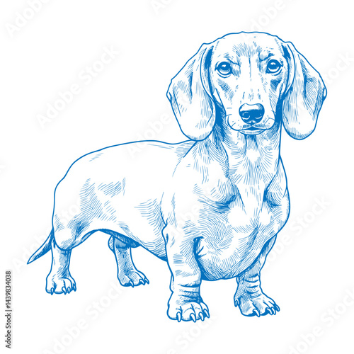 Hand drawn vintage style dachshund dog illustration realistic sketch of short legged sausage dog cute loyal pet artwork retro engraved design isolated on white background detailed hound breed portrait
