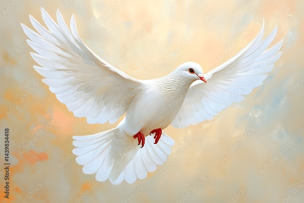 Fototapeta premium White dove in flight against pastel background