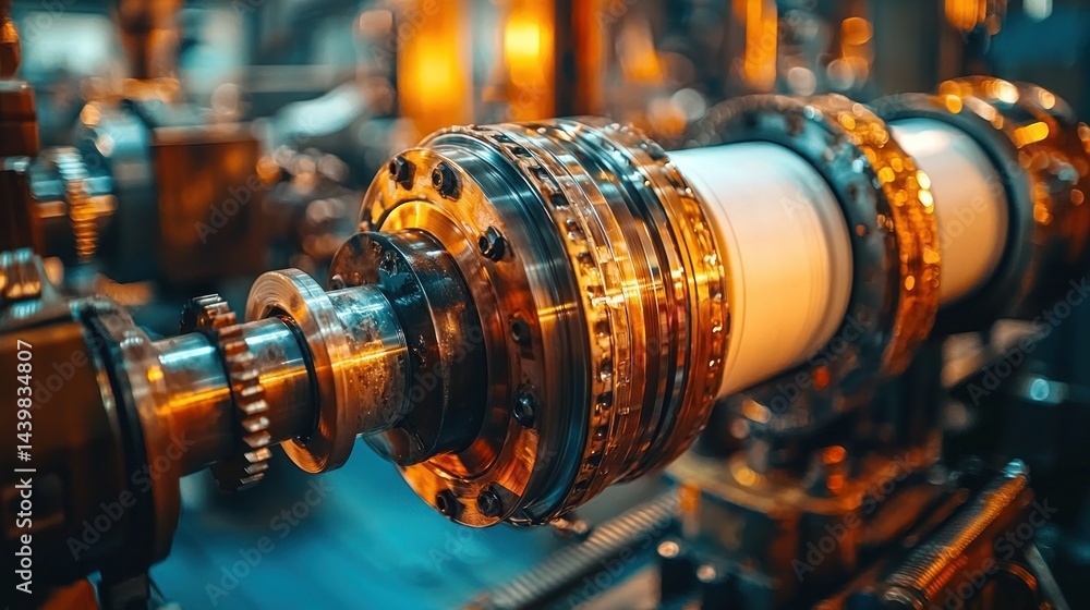 Obraz premium Complex golden metal mechanical machine detail