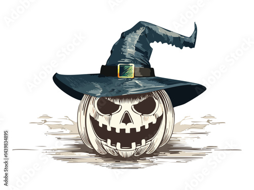 Pumpkin Face With Haunted Wizard Hat Art