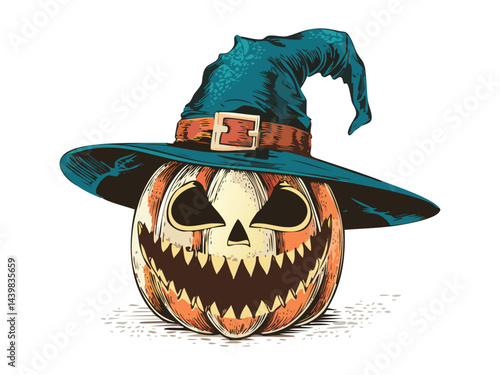 Ghostly Pumpkin Wearing Wizard Hat Art