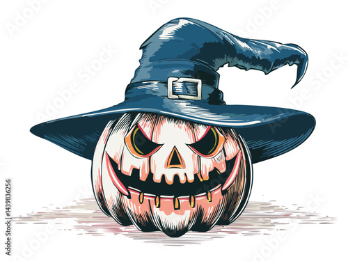 Pumpkin Lantern With Wicked Wizard Hat Artwork