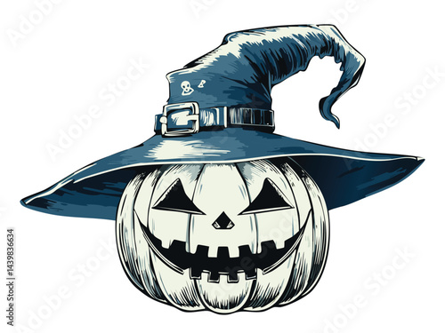 Halloween Pumpkin Character With Witch Hat Illustration