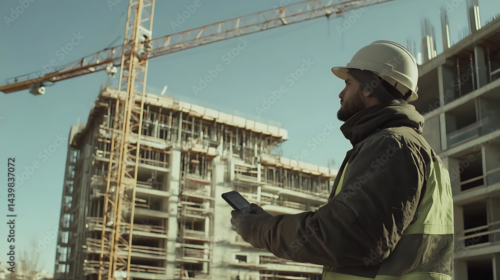 Construction Worker Using Smartphone at Site Construction Worker Using Smartphone at Site