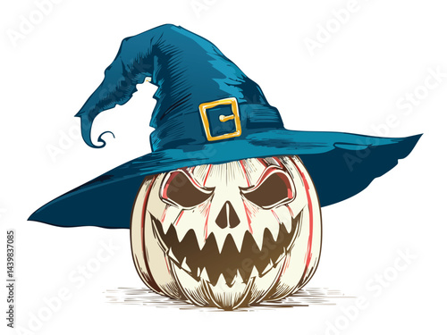 Ghastly Pumpkin With Halloween Wizard Hat Art