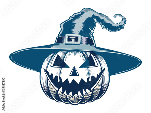 Pumpkin With Cursed Witch Hat Illustration