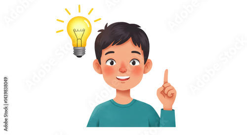 Isolated Boy with Light Bulb, Idea Concept