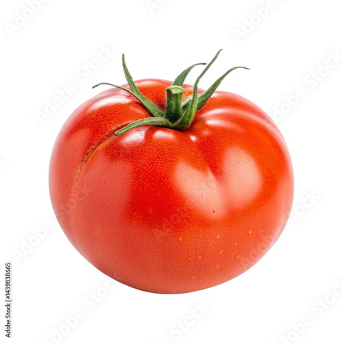 Wallpaper Mural A single ripe red tomato with green stem isolated on grey background a vibrant and juicy summer vegetable perfect for salads sandwiches and sauces Torontodigital.ca