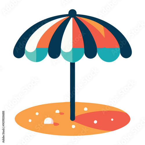 Colorful Beach Umbrella Illustration on Sand Relaxing Seaside Vacation