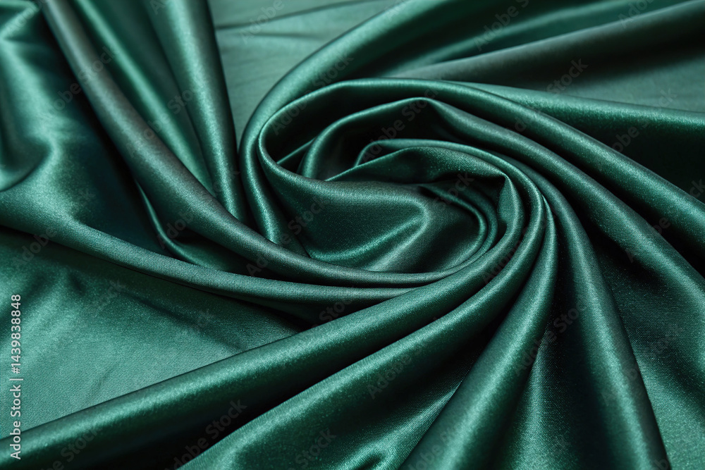 Dark emerald green silk satin fabric background.