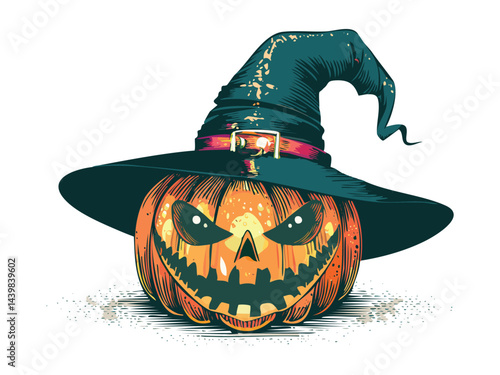 Halloween Monster Pumpkin With Witch Hat Art