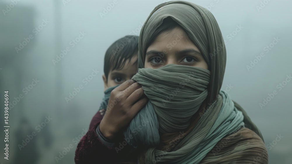 Urban dwellers navigate dense smog and air pollution in a city engulfed by haze
