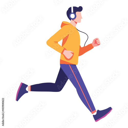 Man Running with Headphones Jogging for Fitness Exercise Illustration