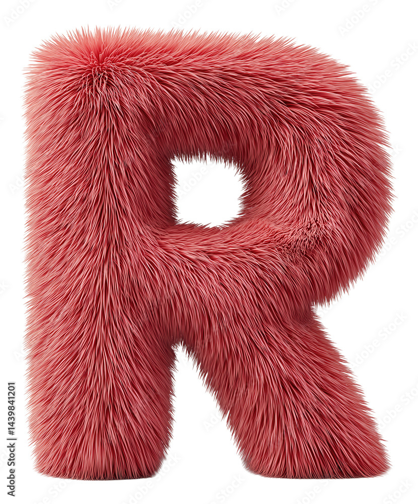 Red furry letter R with a fluffy texture. Red furry letter R with a fluffy texture.