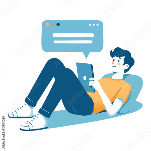 Relaxing with Tablet Enjoying Online Communication Leisure Time Activity