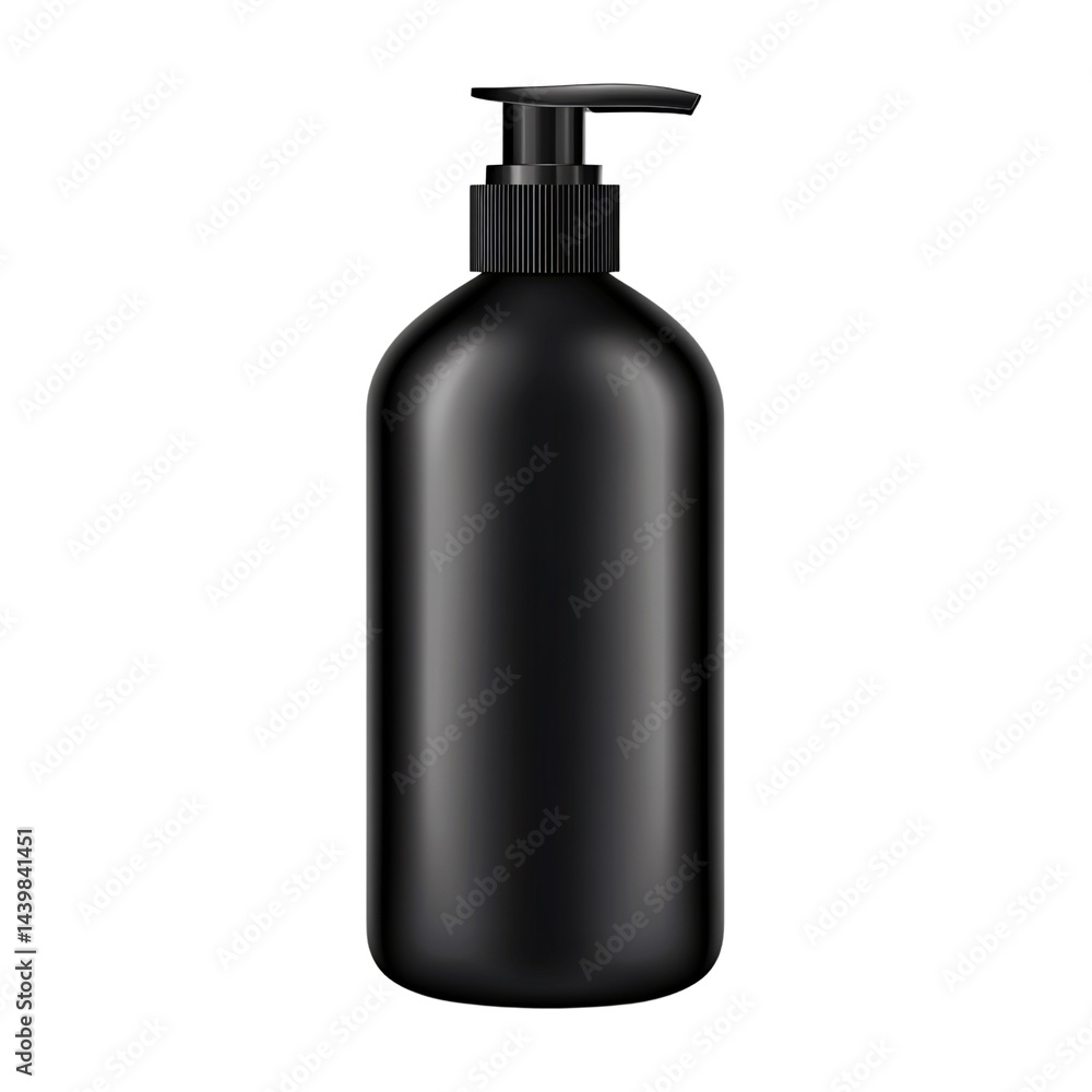 Sleek black pump bottle for cosmetic product on a transparent background Concept of beauty, hygiene, and personal care Sleek black pump bottle for cosmetic product on a transparent background Concept of beauty, hygiene, and personal care