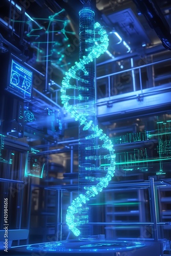 Glowing Double Helix of DNA in Futuristic Laboratory Setting