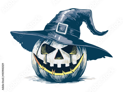 Witchcraft Pumpkin With Enchanted Hat Drawing
