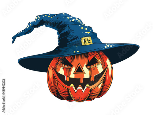 Pumpkin With Mystic Wizard Hat Illustration