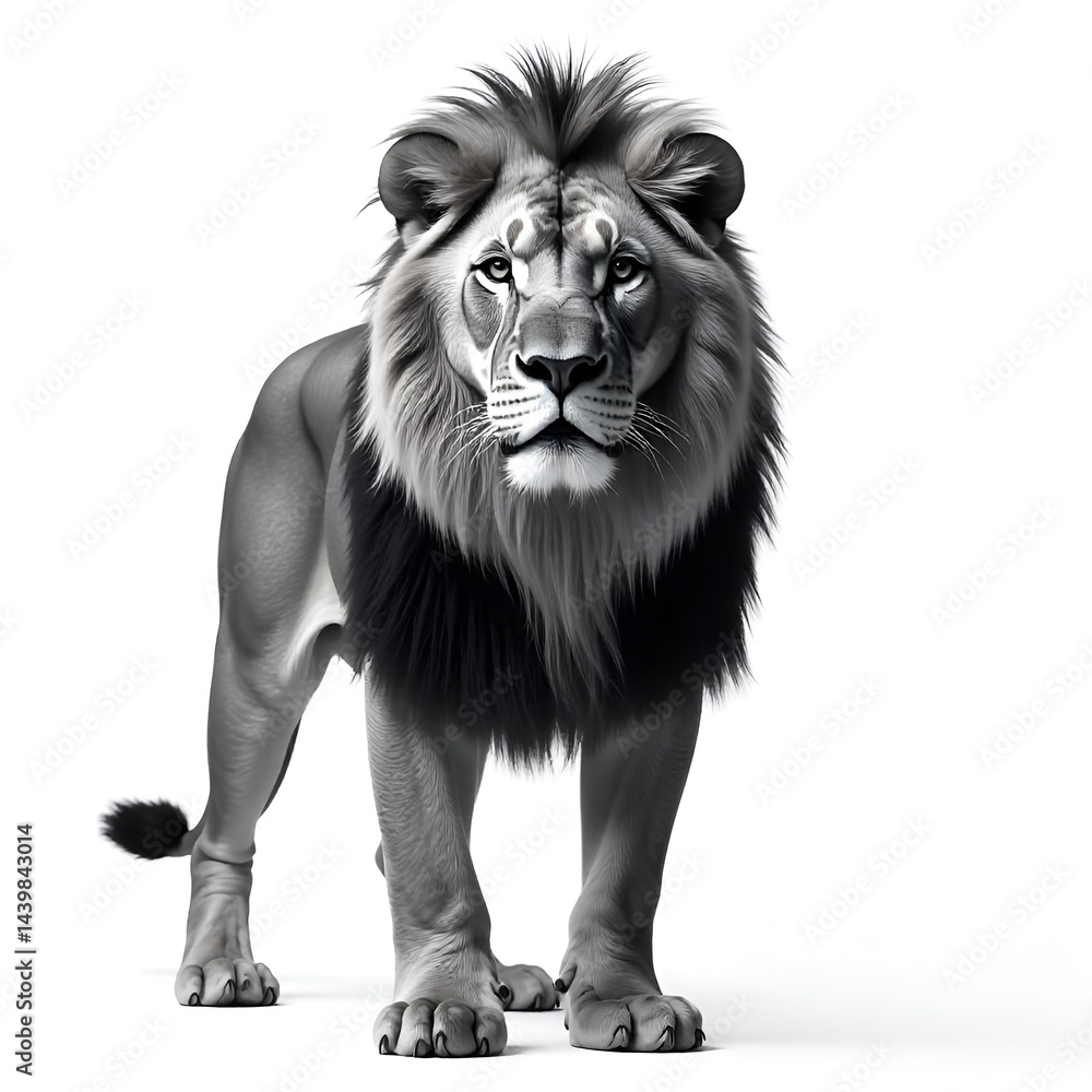 Obraz premium Majestic Male Lion Standing – Wild Animal on White Background