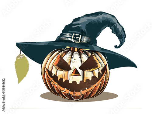 Halloween Jack O Lantern With Wizard Hat Drawing