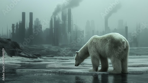 Obraz na płótnie Impact of industrial pollution on wildlife as a polar bear navigates a toxic landscape w salonie