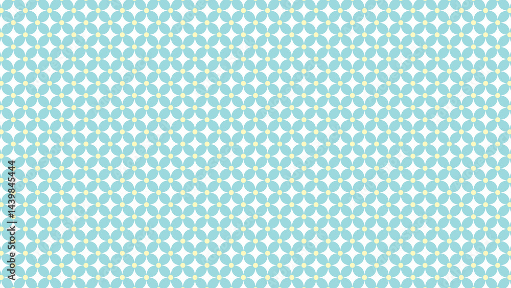 Dense Repeating Light Blue Four-Leaf Clover Pattern with Yellow Centers Dense Repeating Light Blue Four-Leaf Clover Pattern with Yellow Centers