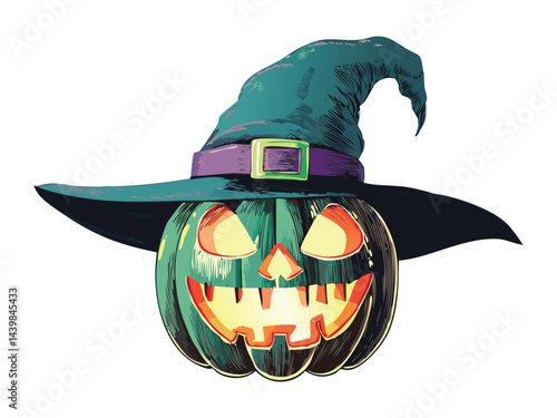 Creepy Pumpkin With Pointed Wizard Hat Sketch