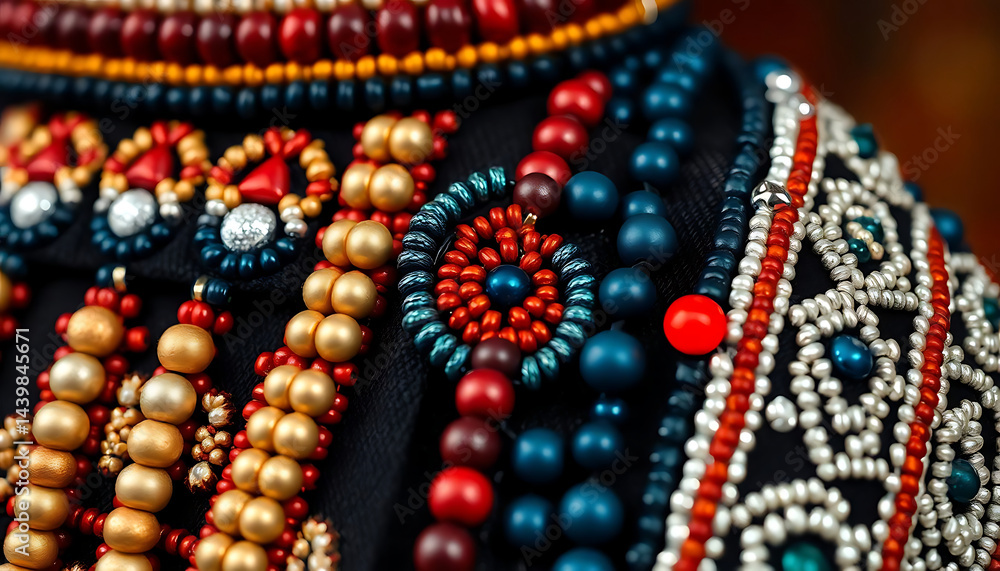 close up of a colorful beaded purse close up of a colorful beaded purse